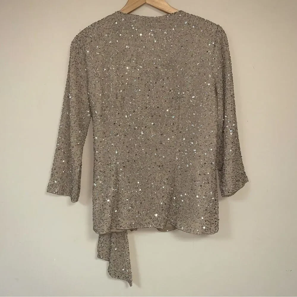 NWT Vintage Champagne Sequin Wrap Women’s 8 Cardigan Jacket Cover Sweater Party